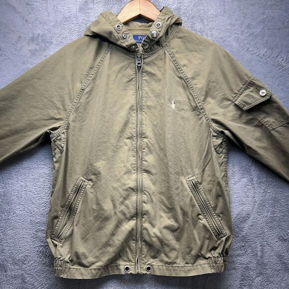 Polo Ralph Lauren Jacket Mens Small Green Hooded Cotton Nylon Zip Vent Field - Picture 1 of 14